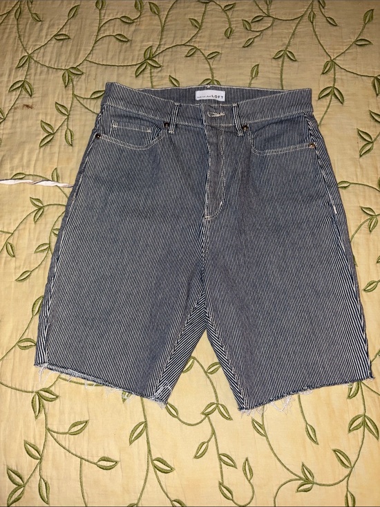 LOFT Pants - LOFT Navy and White Pinstripe Denim Cutoff Shorts